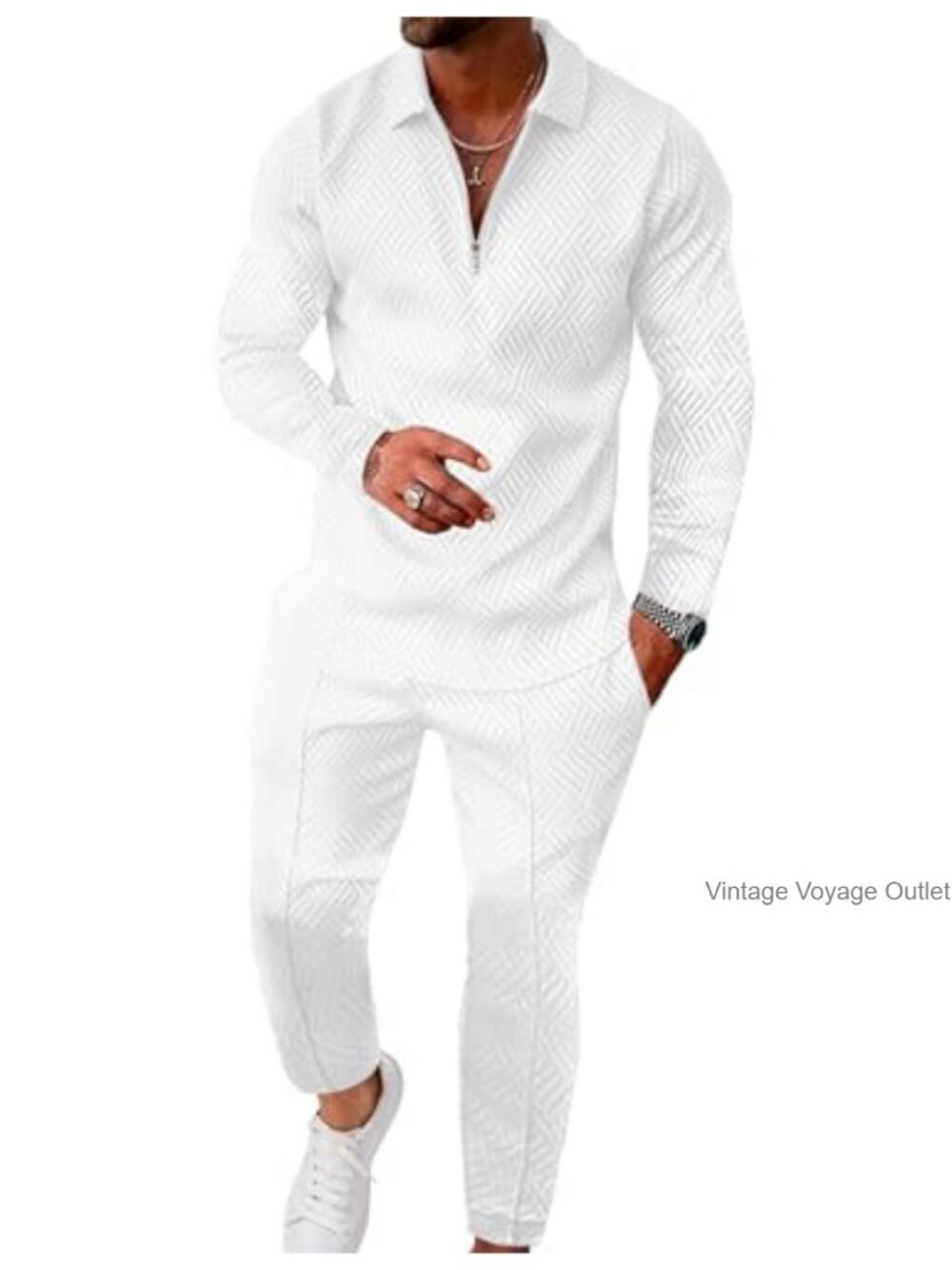 Men's 2 Piece Sweatsuit Set 1/4 Zip Long Sleeve Polo Pants Tracksuit